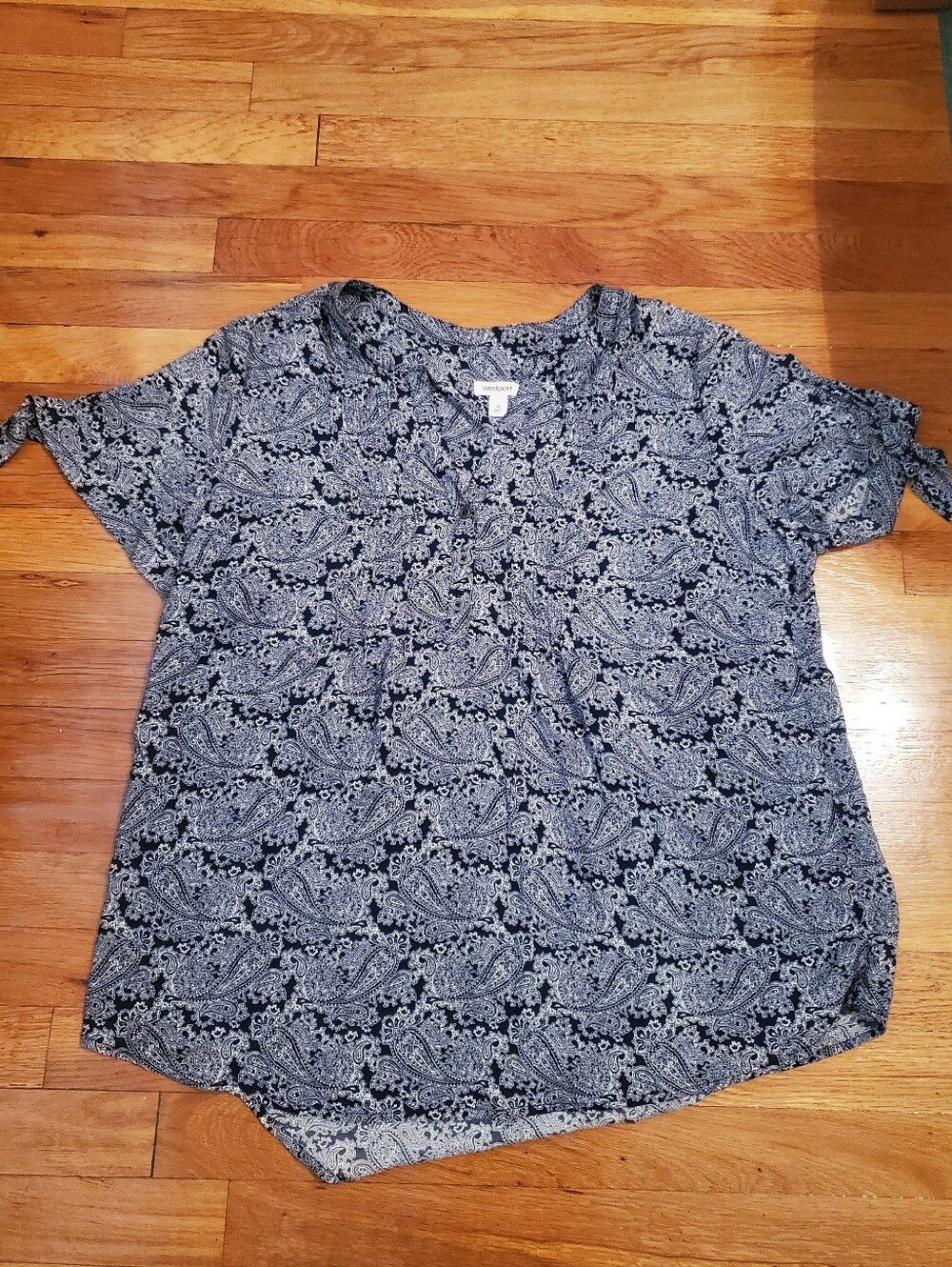 Westport Navy and White Paisley Short Sleeve Top
